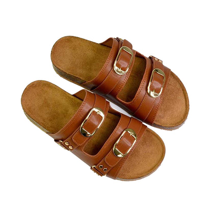 Tan - Pack Shot - London Womens-Ladies Evan Slip-on Flat Sandals