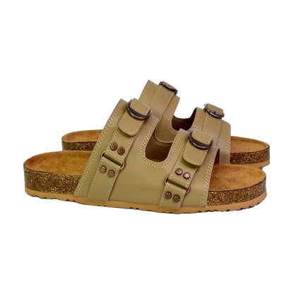 Taupe - Front - London Womens-Ladies Evan Slip-on Flat Sandals