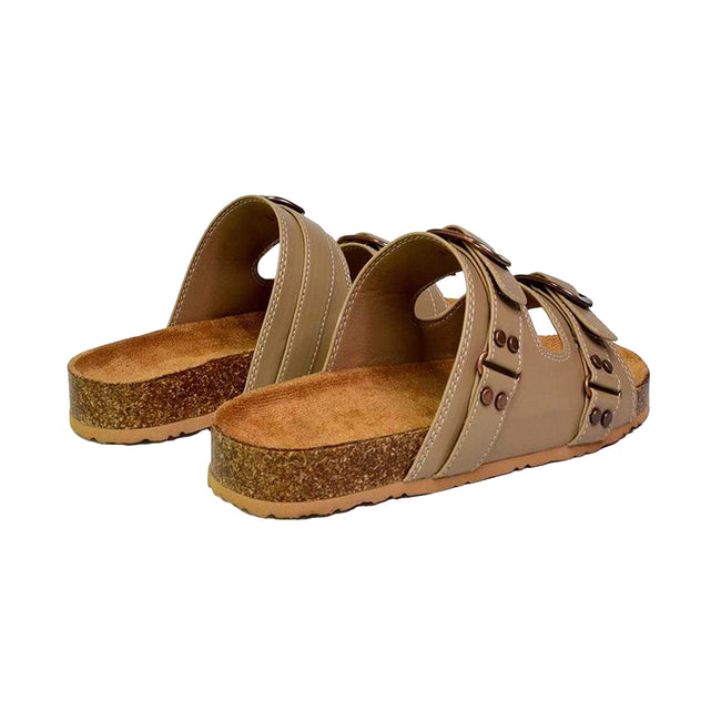 Taupe - Back - London Womens-Ladies Evan Slip-on Flat Sandals