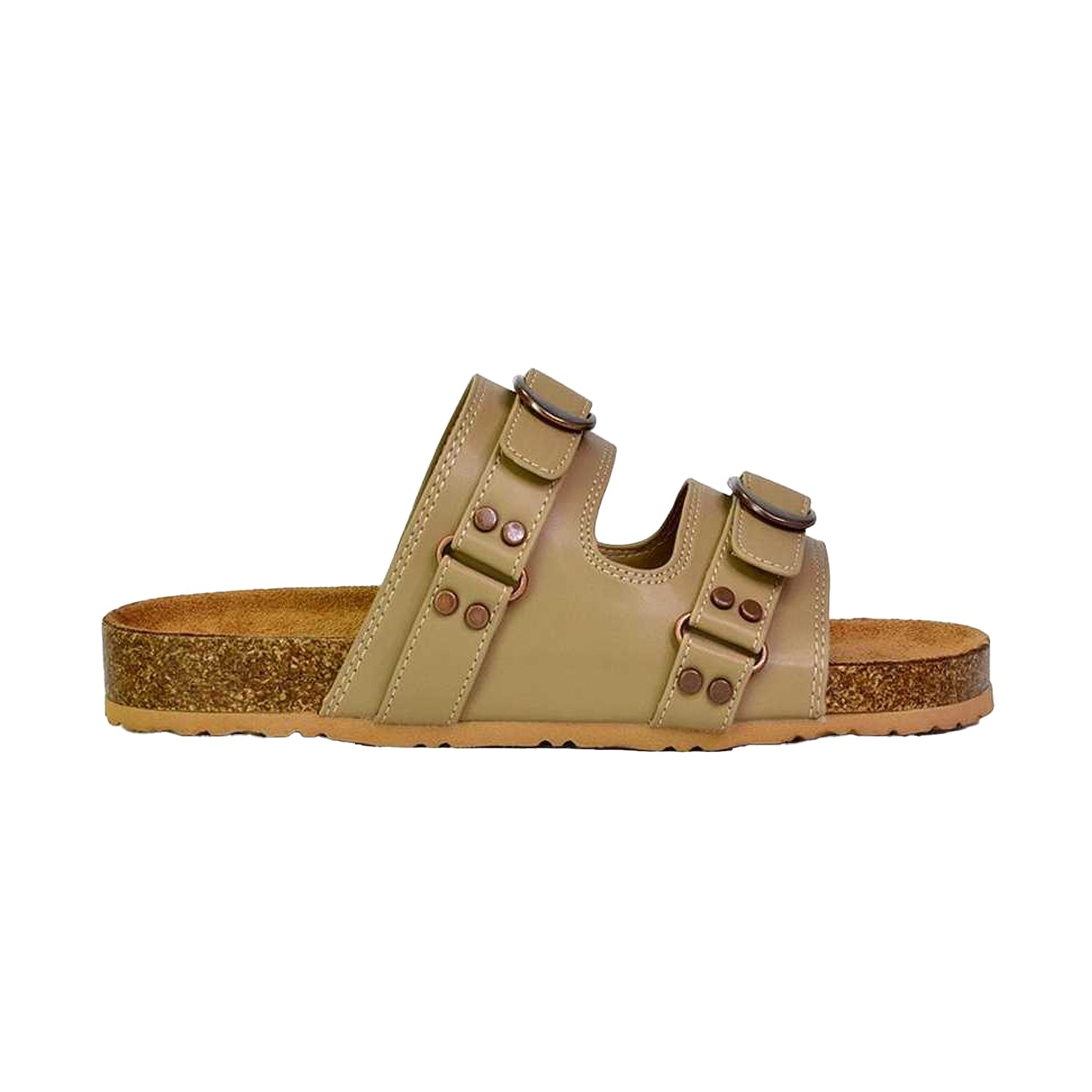 Taupe - Side - London Womens-Ladies Evan Slip-on Flat Sandals