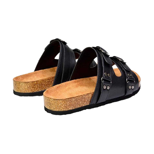Khaki - Front - London Womens-Ladies Evan Slip-on Flat Sandals