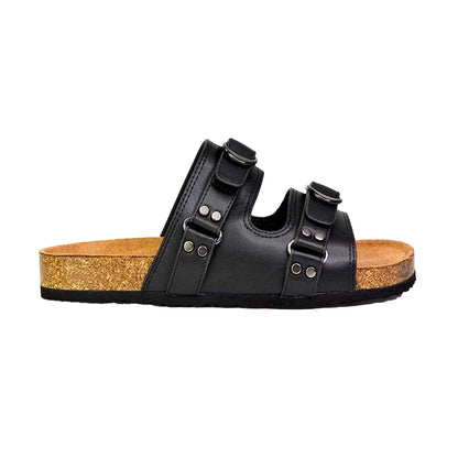 Black - Back - London Womens-Ladies Evan Slip-on Flat Sandals