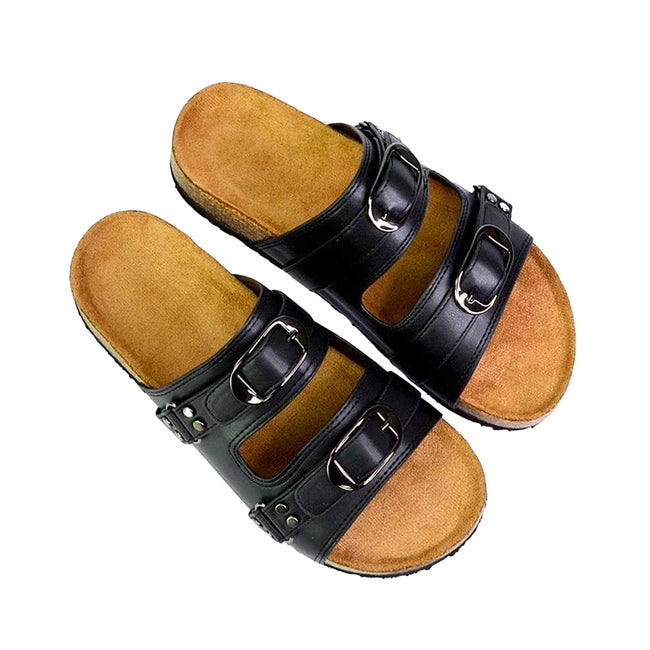 Black - Side - London Womens-Ladies Evan Slip-on Flat Sandals