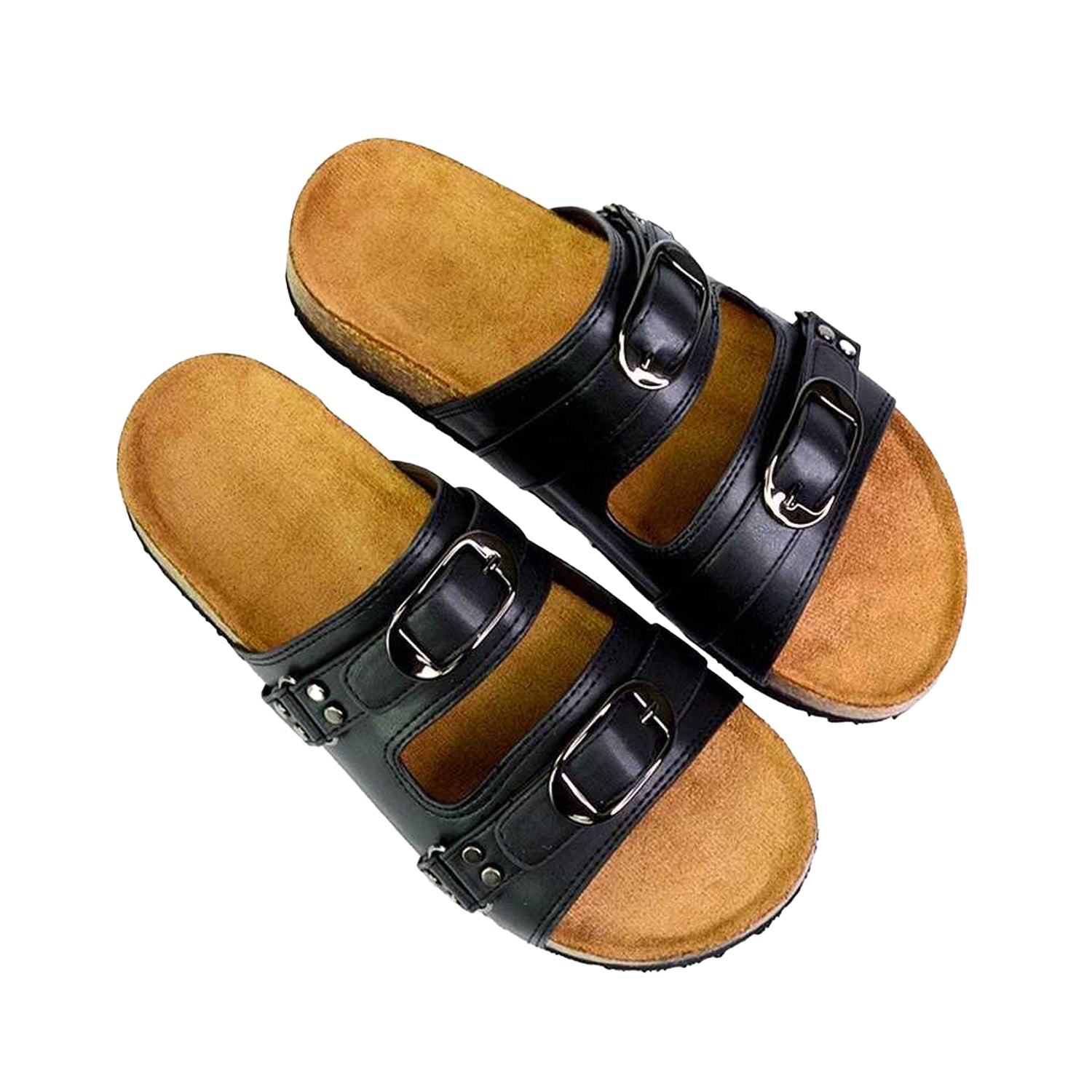 Black - Side - London Womens-Ladies Evan Slip-on Flat Sandals