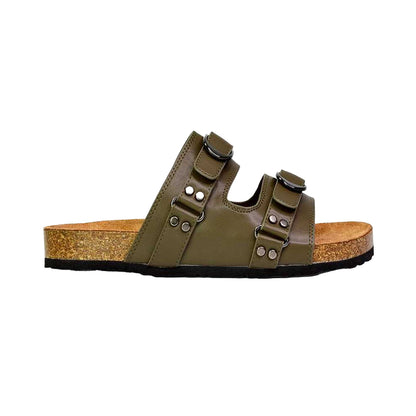 Khaki - Side - London Womens-Ladies Evan Slip-on Flat Sandals