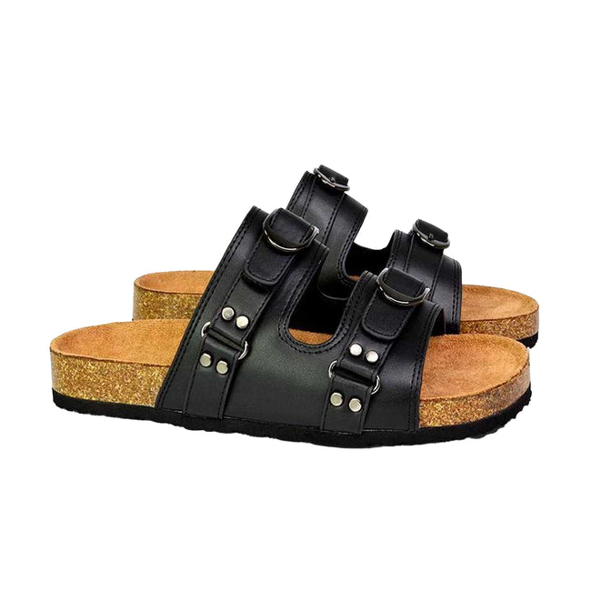 Black - Front - London Womens-Ladies Evan Slip-on Flat Sandals
