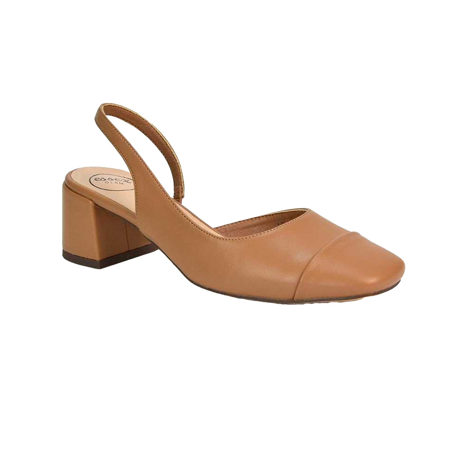 Light Brown - Side - XY London Womens-Ladies Karis Sling Back Block Heel Court Shoes