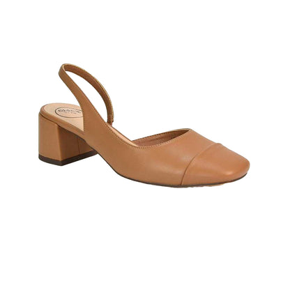 Light Brown - Side - XY London Womens-Ladies Karis Sling Back Block Heel Court Shoes