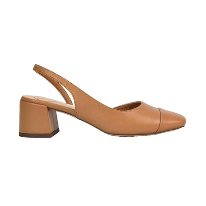 Light Brown - Pack Shot - XY London Womens-Ladies Karis Sling Back Block Heel Court Shoes