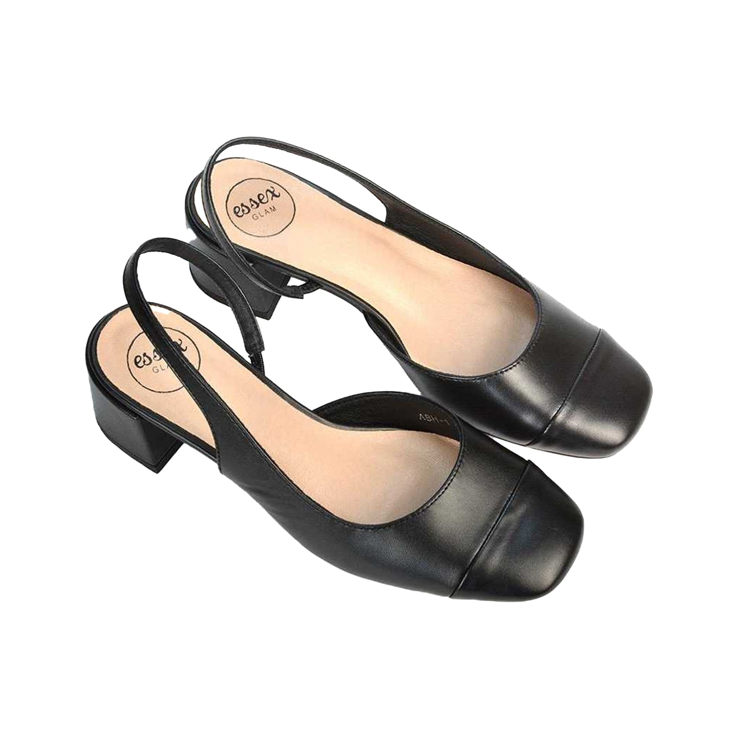 Jet Black - Back - XY London Womens-Ladies Karis Sling Back Block Heel Court Shoes