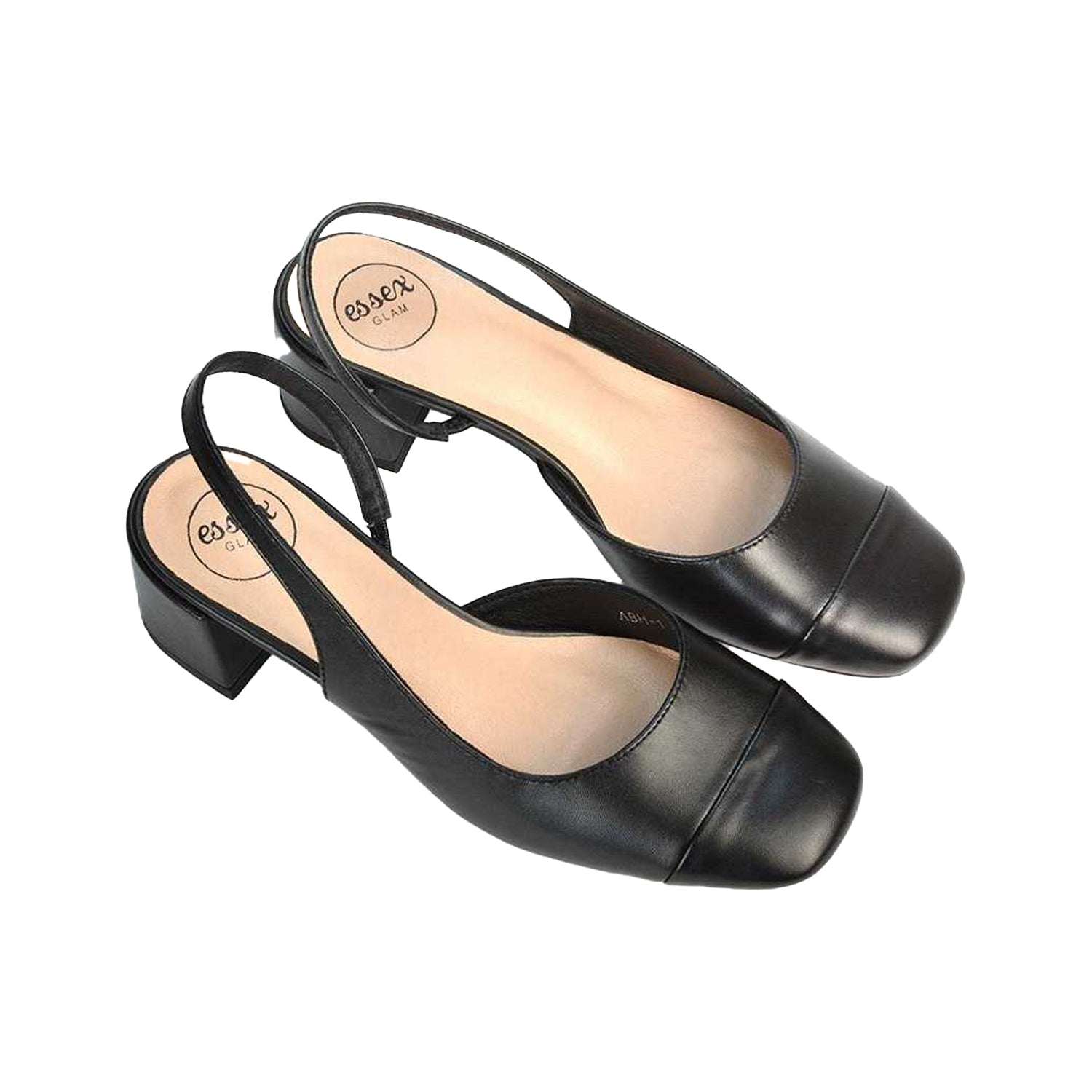 Jet Black - Back - XY London Womens-Ladies Karis Sling Back Block Heel Court Shoes