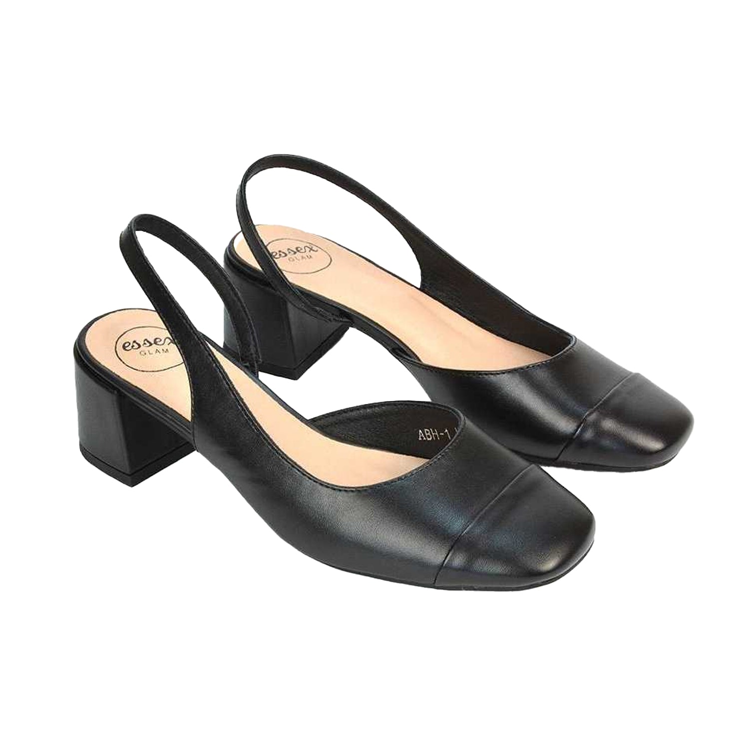 Black - Back - XY London Womens-Ladies Karis Sling Back Block Heel Court Shoes