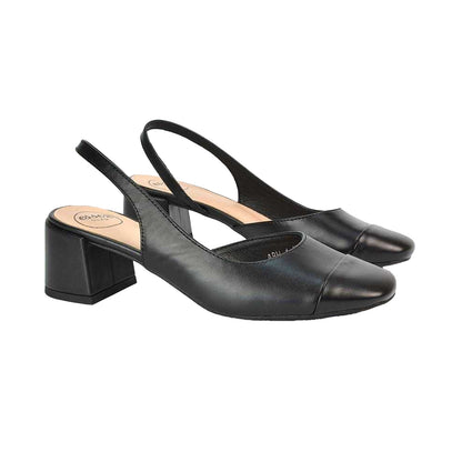 Light Brown - Back - XY London Womens-Ladies Karis Sling Back Block Heel Court Shoes