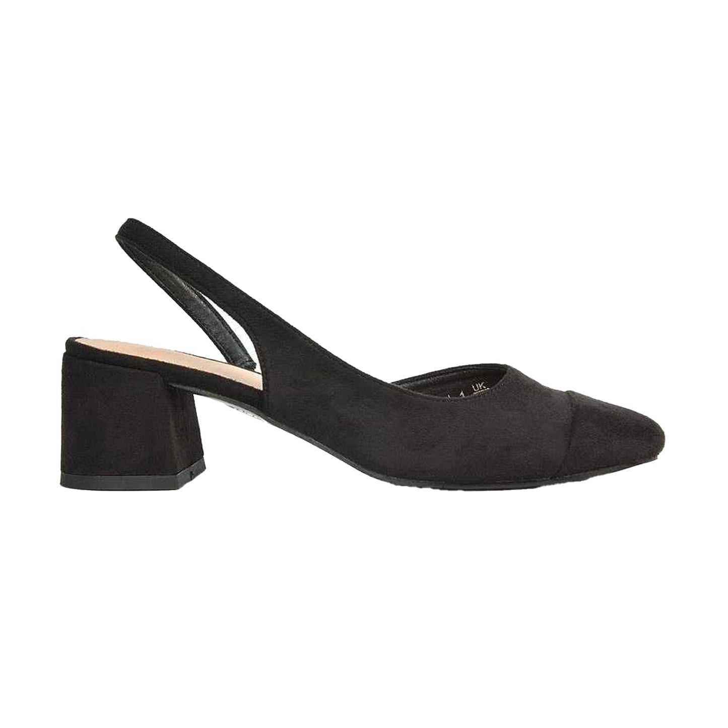 Jet Black - Pack Shot - XY London Womens-Ladies Karis Sling Back Block Heel Court Shoes
