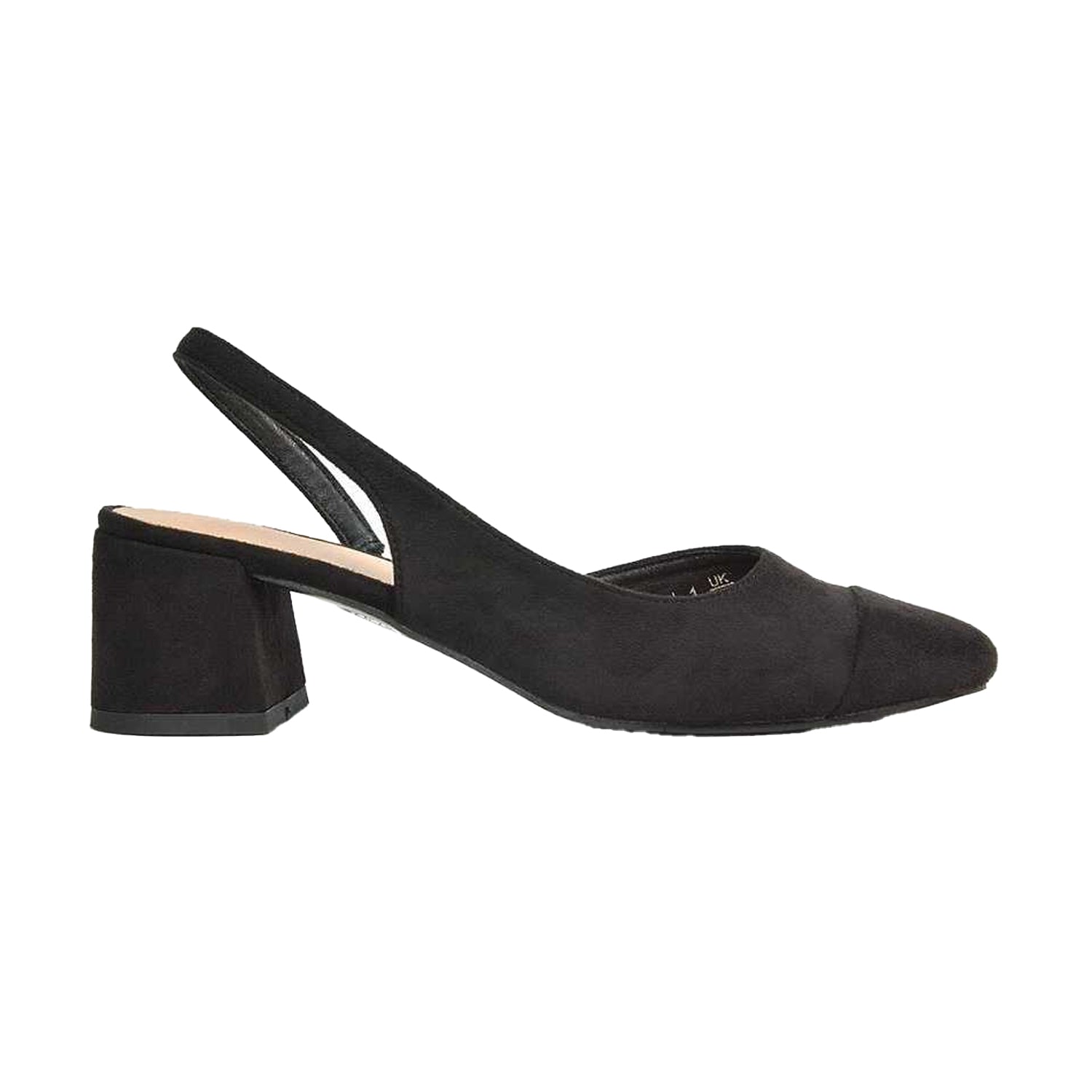 Jet Black - Pack Shot - XY London Womens-Ladies Karis Sling Back Block Heel Court Shoes