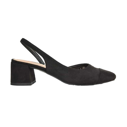 Jet Black - Pack Shot - XY London Womens-Ladies Karis Sling Back Block Heel Court Shoes