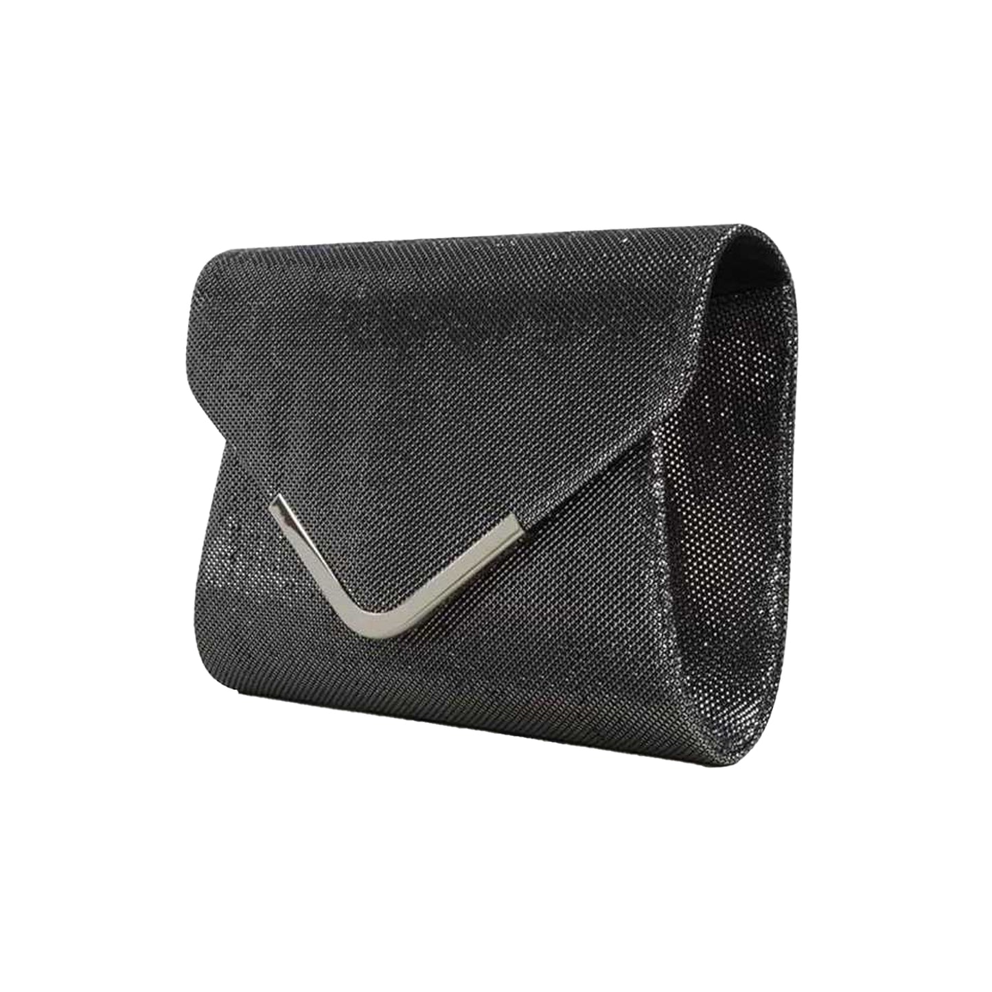 Black - Back - XY London Cara Glitter Chrome Chain Strap Clutch Bag