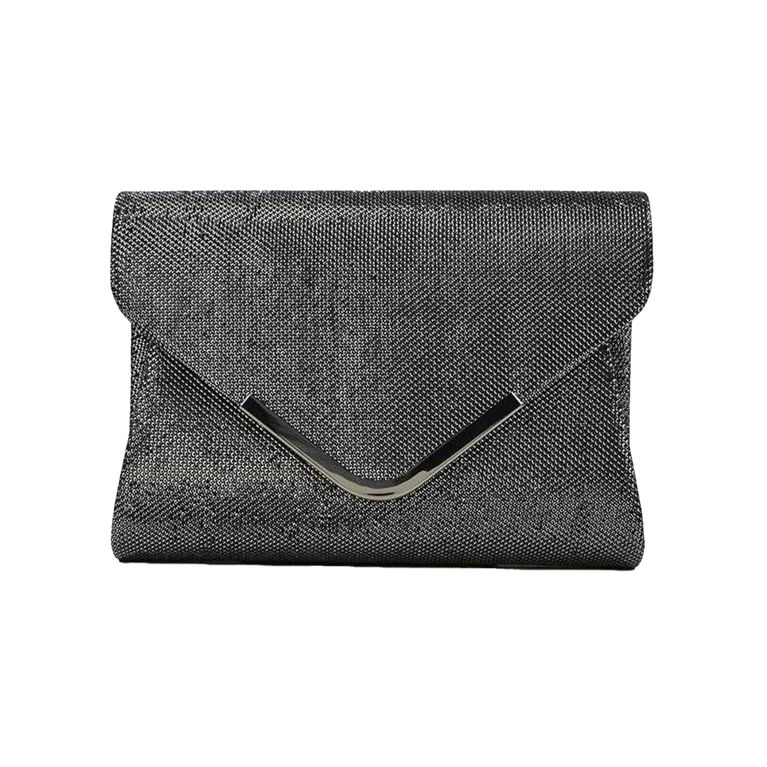 Black - Front - XY London Cara Glitter Chrome Chain Strap Clutch Bag