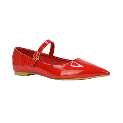 Red - Front - XY London Womens-Ladies Aimee Patent Flat Pumps