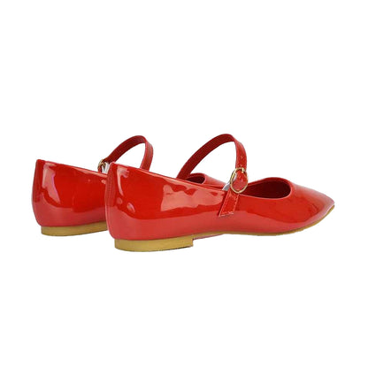 Red - Back - XY London Womens-Ladies Aimee Patent Flat Pumps