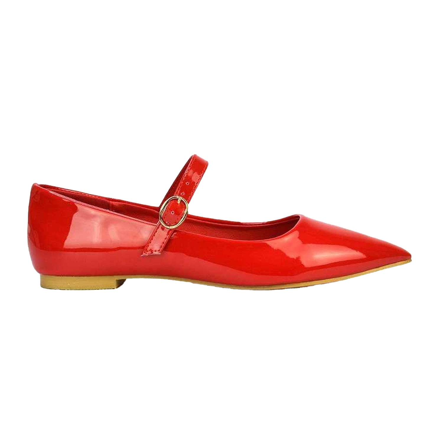 Red - Side - XY London Womens-Ladies Aimee Patent Flat Pumps