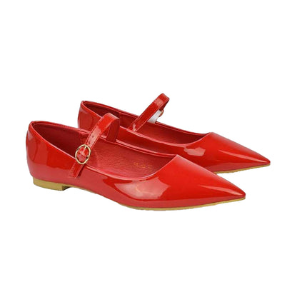 Red - Pack Shot - XY London Womens-Ladies Aimee Patent Flat Pumps