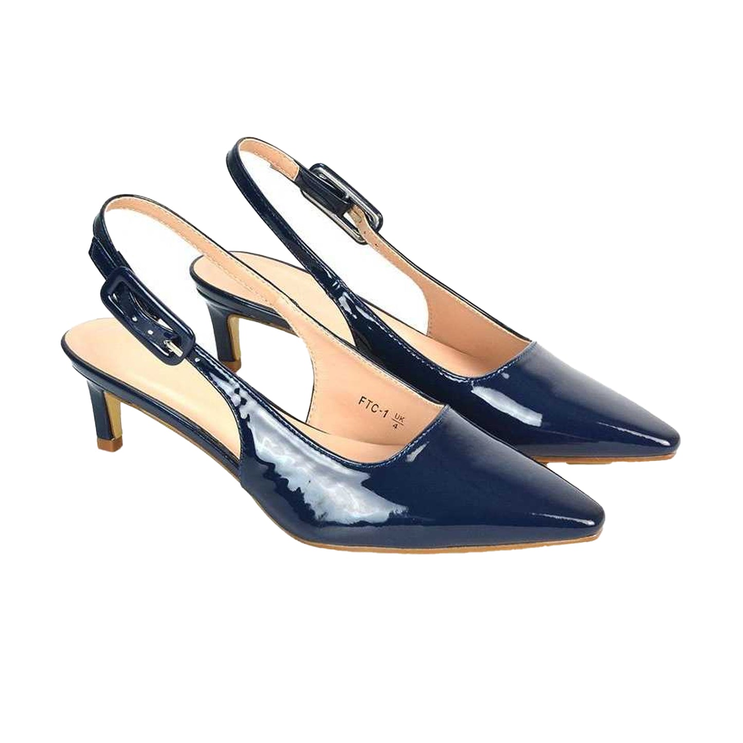 Peach - Side - XY London Womens-Ladies Kelly Sling Back Low Kitten Heel Court Shoes