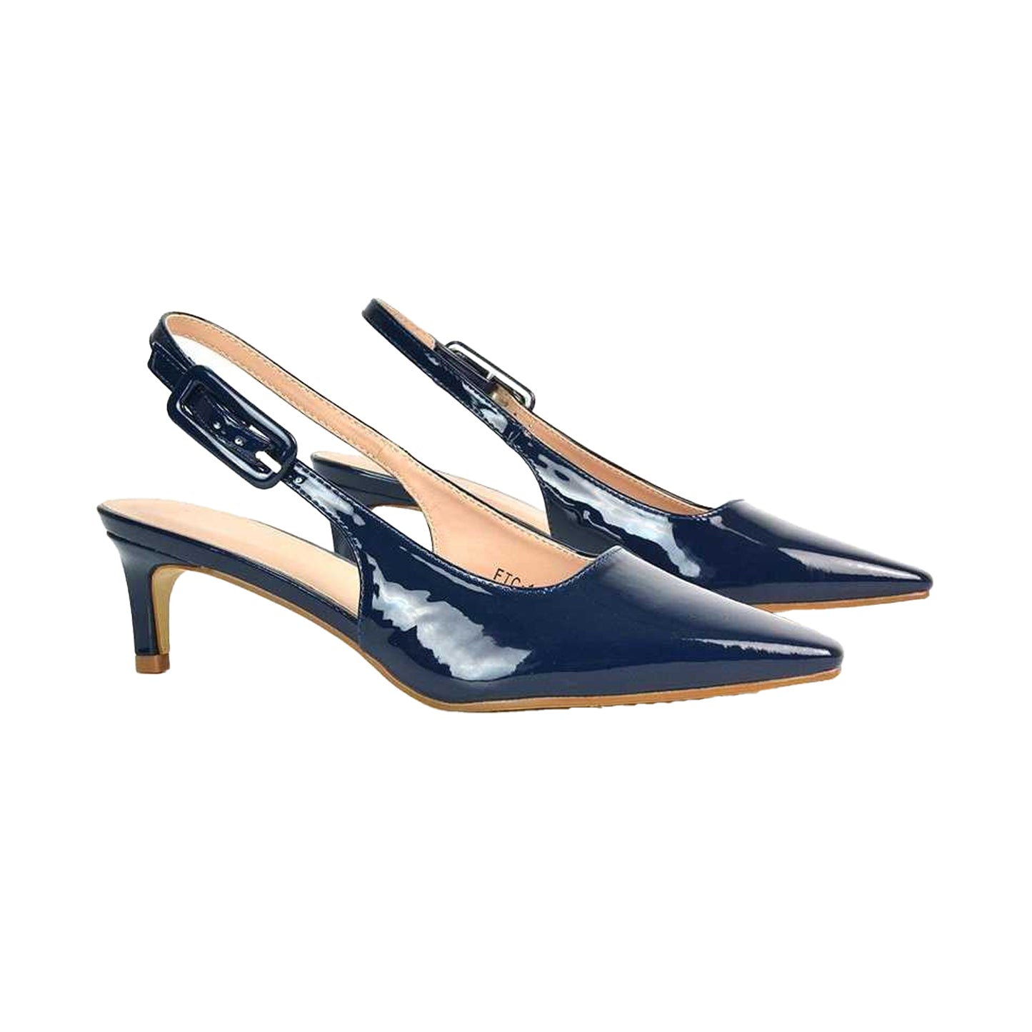 Navy - Side - XY London Womens-Ladies Kelly Sling Back Low Kitten Heel Court Shoes
