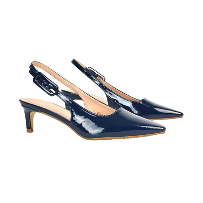 Navy - Side - XY London Womens-Ladies Kelly Sling Back Low Kitten Heel Court Shoes