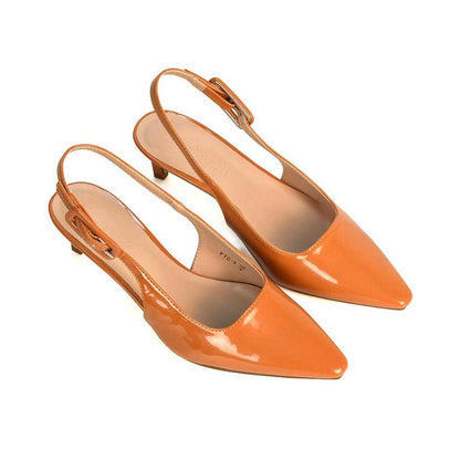 Peach - Close up - XY London Womens-Ladies Kelly Sling Back Low Kitten Heel Court Shoes