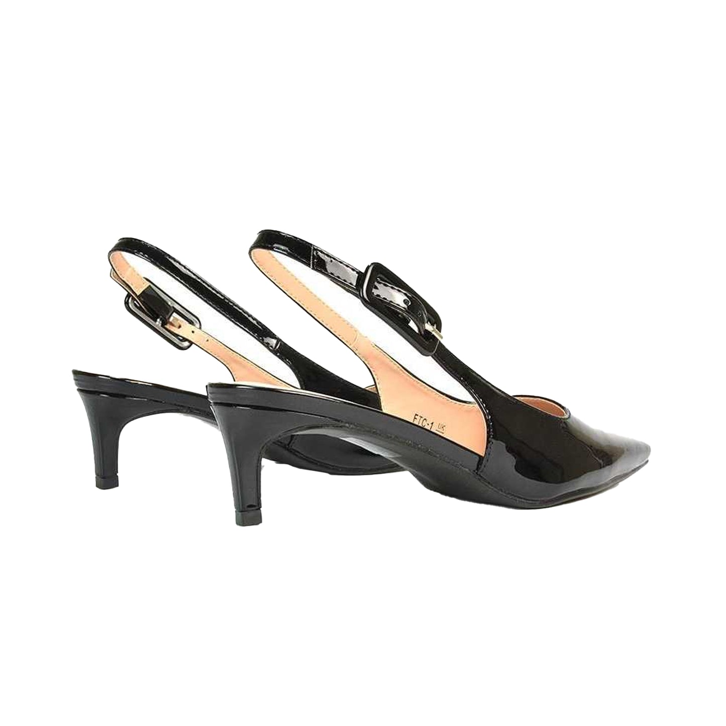 True Black - Back - XY London Womens-Ladies Kelly Sling Back Low Kitten Heel Court Shoes