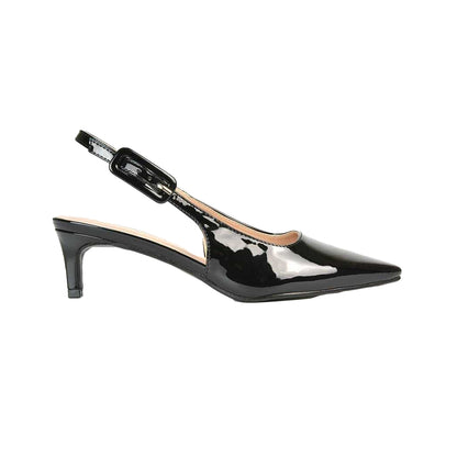 True Black - Side - XY London Womens-Ladies Kelly Sling Back Low Kitten Heel Court Shoes