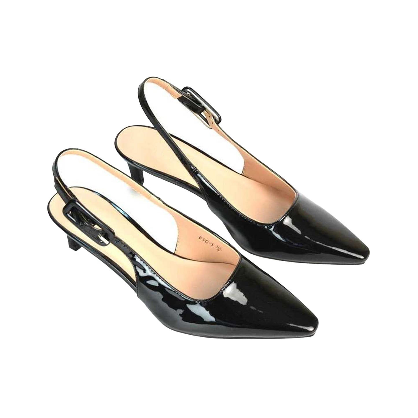 True Black - Lifestyle - XY London Womens-Ladies Kelly Sling Back Low Kitten Heel Court Shoes