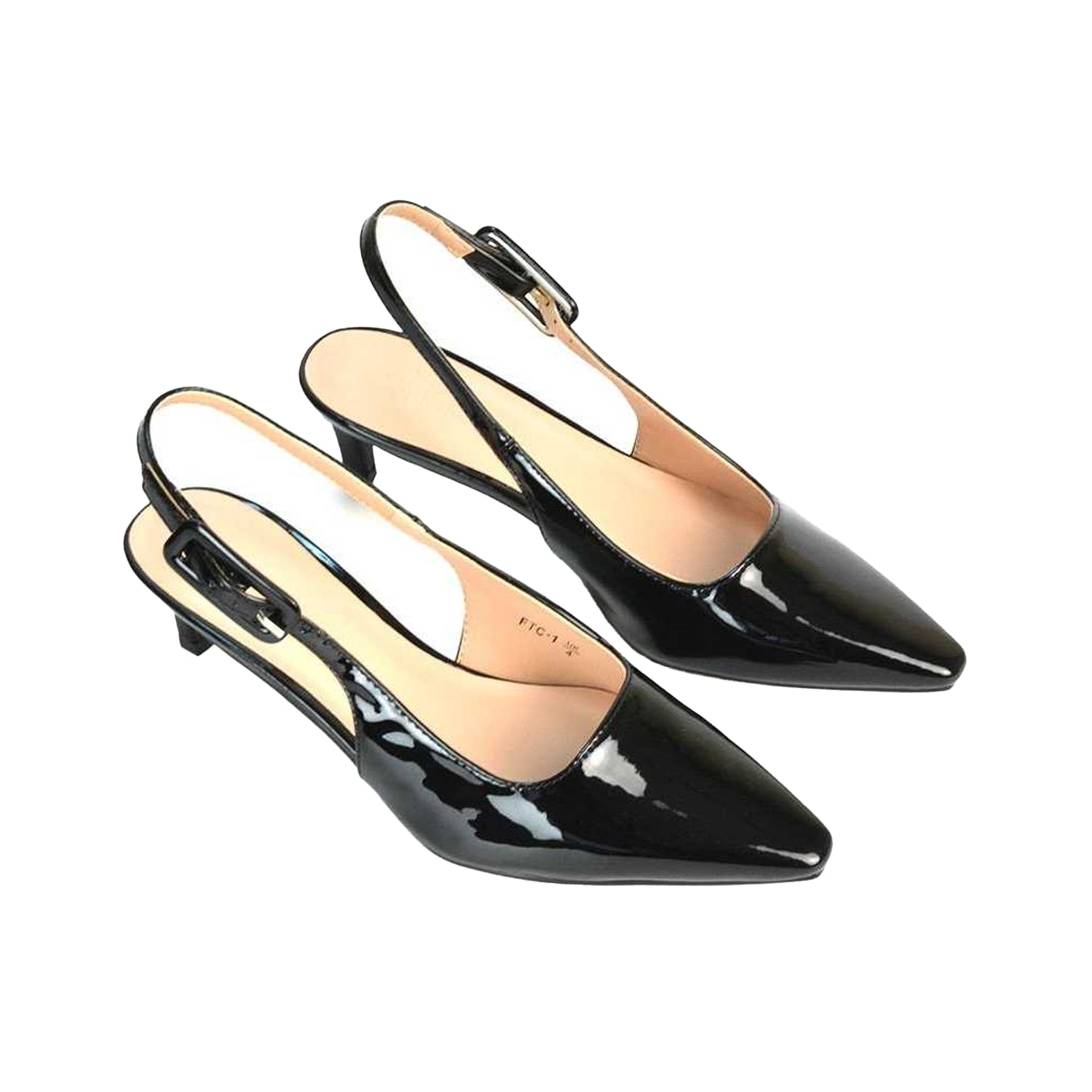 True Black - Lifestyle - XY London Womens-Ladies Kelly Sling Back Low Kitten Heel Court Shoes