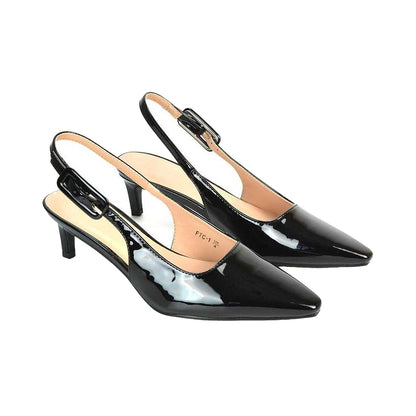 True Black - Pack Shot - XY London Womens-Ladies Kelly Sling Back Low Kitten Heel Court Shoes