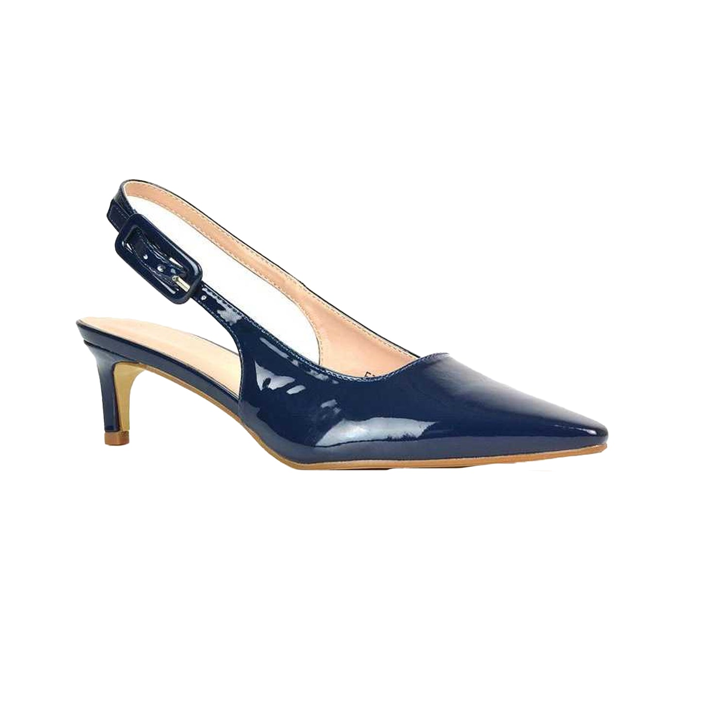Navy - Front - XY London Womens-Ladies Kelly Sling Back Low Kitten Heel Court Shoes