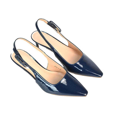Navy - Back - XY London Womens-Ladies Kelly Sling Back Low Kitten Heel Court Shoes