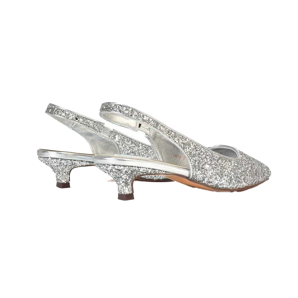 Silver - Lifestyle - XY London Womens-Ladies Gerri Glitter Sling Back Kitten Heel Court Pumps
