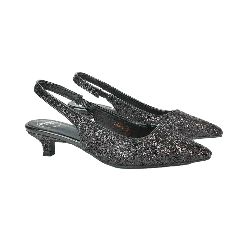 Gold - Lifestyle - XY London Womens-Ladies Gerri Glitter Sling Back Kitten Heel Court Pumps