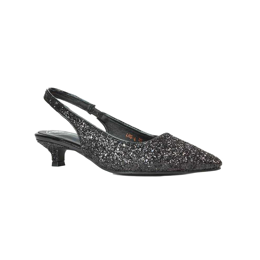 Gold - Front - XY London Womens-Ladies Gerri Glitter Sling Back Kitten Heel Court Pumps