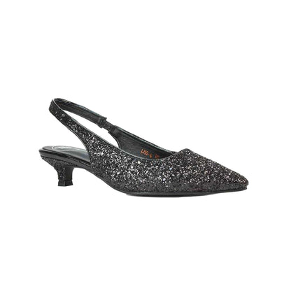 Gold - Front - XY London Womens-Ladies Gerri Glitter Sling Back Kitten Heel Court Pumps