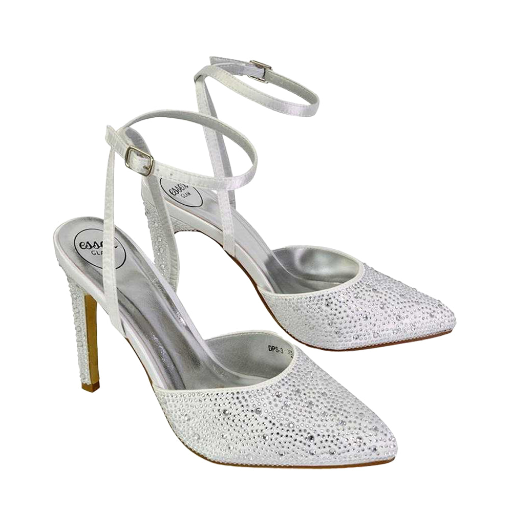 White - Side - XY London Womens-Ladies Indyah Diamante Court Shoes