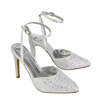 White - Side - XY London Womens-Ladies Indyah Diamante Court Shoes