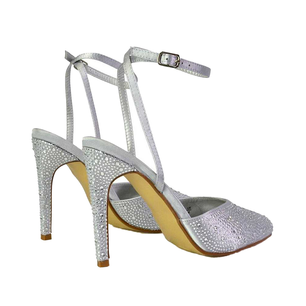 Silver - Back - XY London Womens-Ladies Indyah Diamante Court Shoes