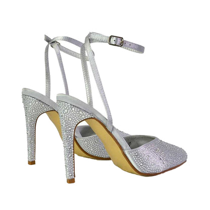 Silver - Back - XY London Womens-Ladies Indyah Diamante Court Shoes