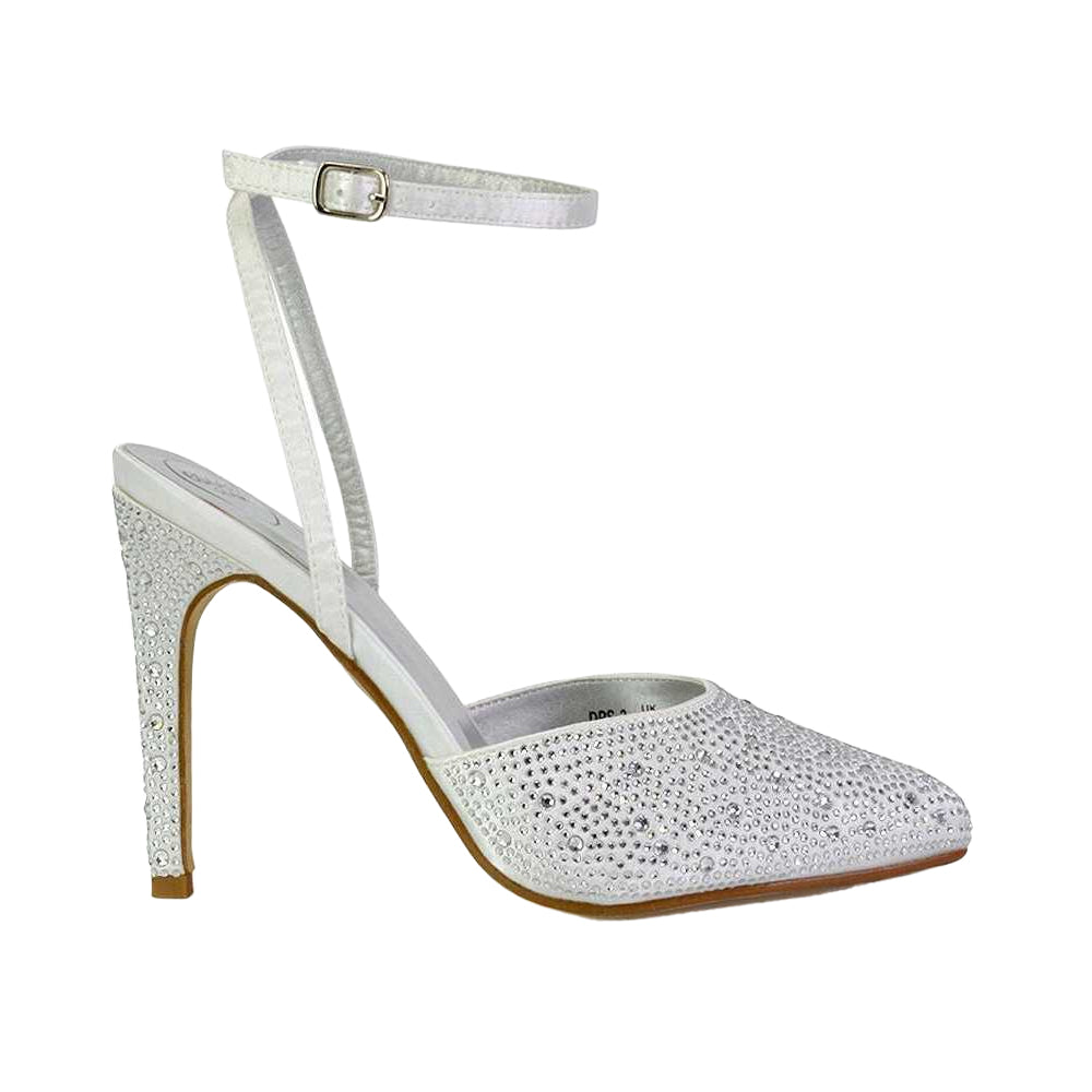 White - Front - XY London Womens-Ladies Indyah Diamante Court Shoes
