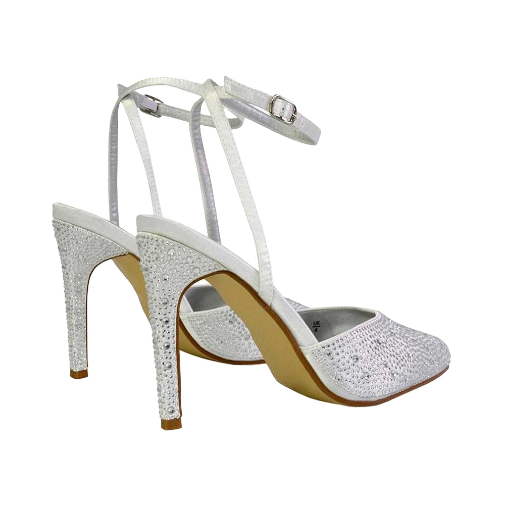 White - Back - XY London Womens-Ladies Indyah Diamante Court Shoes
