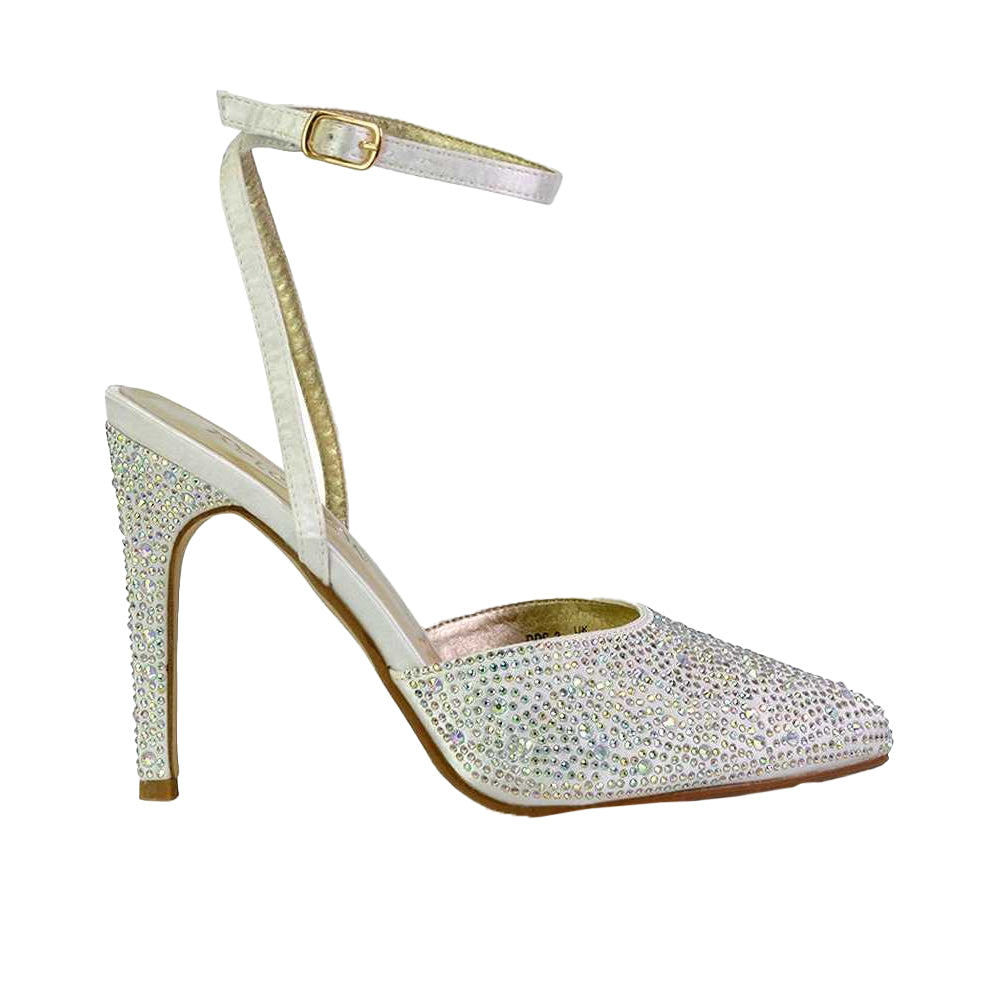 Ivory - Front - XY London Womens-Ladies Indyah Diamante Court Shoes