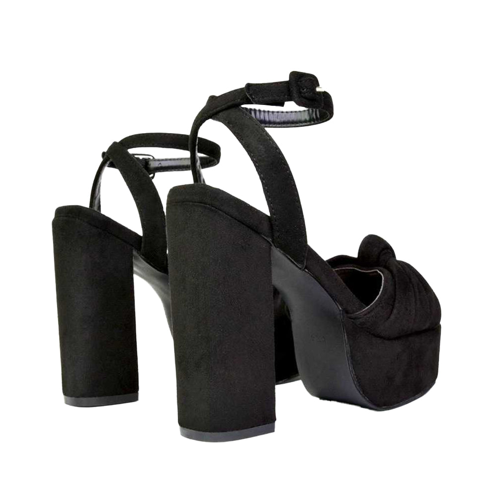 Jet Black - Back - XY London Womens-Ladies Lillian Strappy Chunky Peep Toe Block Heel High Heels