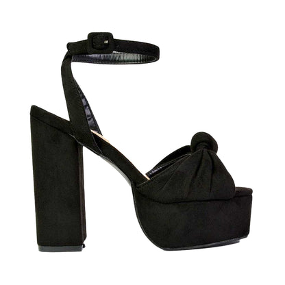 Jet Black - Side - XY London Womens-Ladies Lillian Strappy Chunky Peep Toe Block Heel High Heels